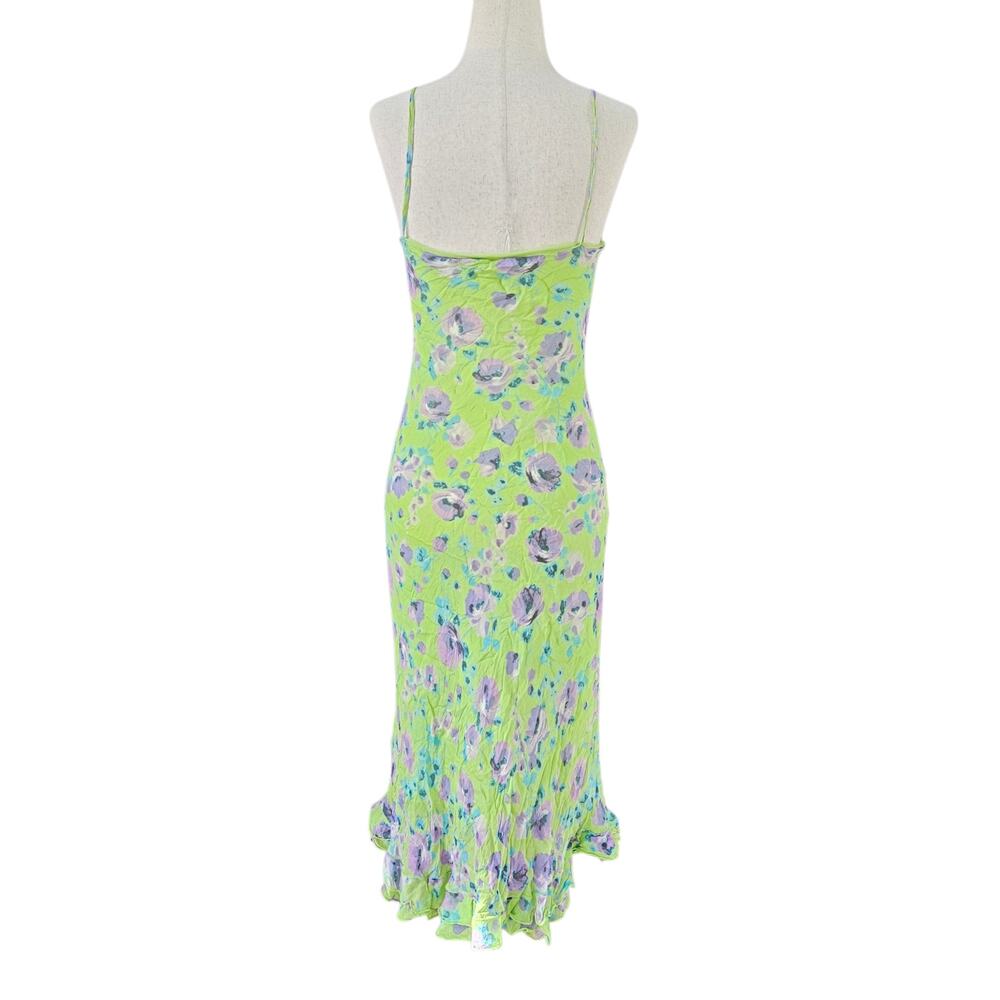 Euro Silk Midi Dress Green Floral Fairycore - Size Small - Picture 4 of 9